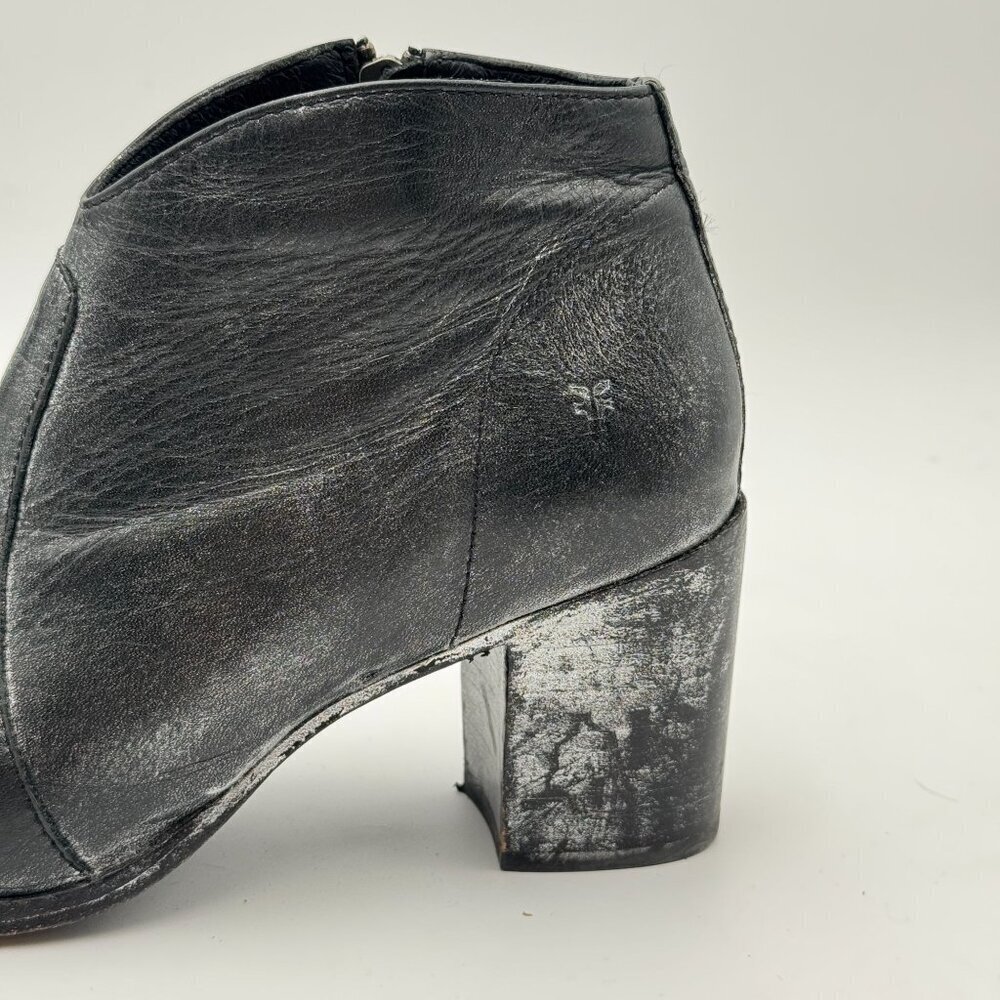 FRYE Womens 7.5 Metallic Black Leather Nora Ankle Boots Cowgirl Giddy Up Booties - Picture 5 of 10